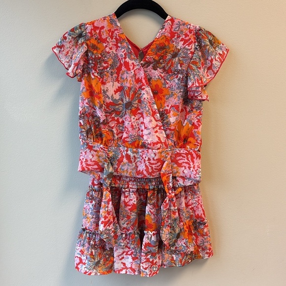Chelsea & Violet Orange Flutter Sleeve Wrap Blouse and skirt medium - Picture 1 of 12